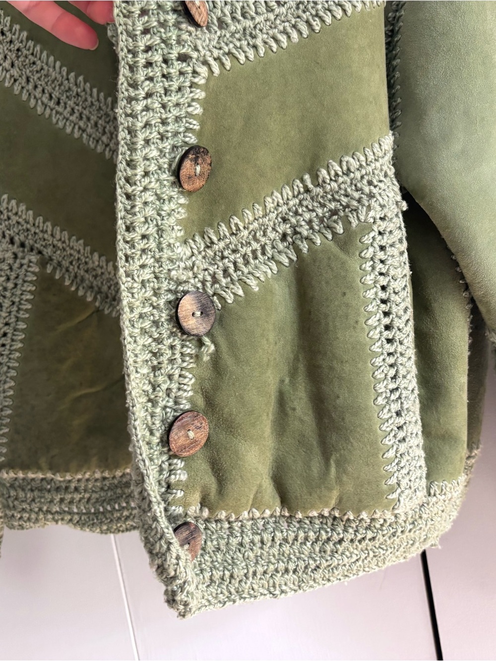 Free People Green Suede Adele Crochet Jacket Size Small - Picture 7 of 14